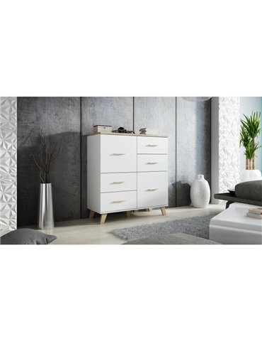 Cama MEBLE Cama Sideboard LOTTA 110 2D4S white/sonoma oak