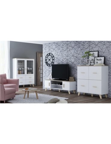 Cama MEBLE Cama sideboard LOTTA 110 4D white + sonoma oak