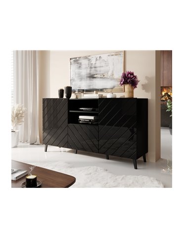 Cama MEBLE ABETO chest of drawers 150x42x82 gloss black/black