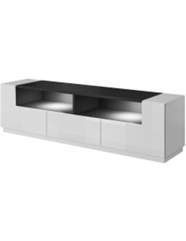 Cama MEBLE Cama TV cabinet RTV LAS VEGAS 180cm white/white gloss + black