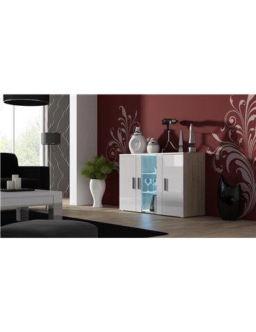 Cama MEBLE Cama sideboard 120 cm SOHO S7 sonoma oak/white gloss