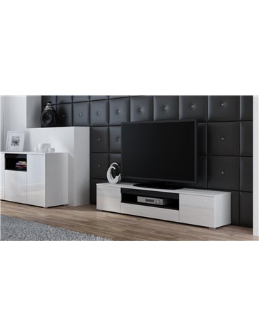 Cama MEBLE Cama TV stand VIVA 180 white/white gloss + black