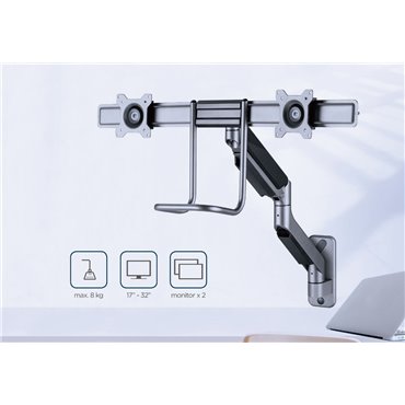 Gembird MA-WA2-02 Adjustable wall 2-display mounting arm  17”-32”  up to 8 kg
