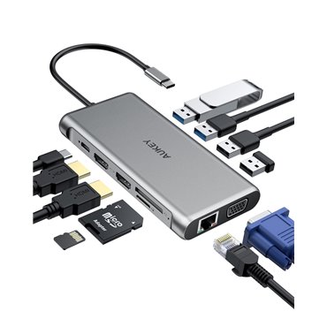 AUKEY CB-C78 interface hub 5000 Mbit/s Black | Aluminium | 12in1 | RJ45 Ethernet 10/100/1000Mbps | 2xUSB 3.1 | 2xUSB 2.0 | 2xHDM