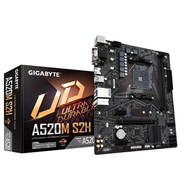 Gigabyte A520M S2H Motherboard - Supports AMD Ryzen 5000 Series AM4 CPUs  4+3 Phases Pure Digital VRM  up to 5100MHz DDR4 (OC)  