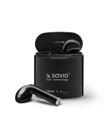 Savio TWS-02 hörlur och headset Trådlös I öra Samtal/musik Bluetooth Svart