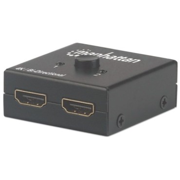 Manhattan HDMI Switch 2-Port, 4K@30Hz, Bi-Directional, Black, Displays output from x1 HDMI source to x2 HD displays (same output