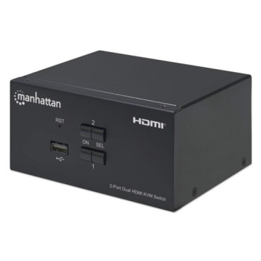 Manhattan HDMI KVM Switch 2-Port, 4K@30Hz, USB-A/3.5mm Audio/Mic Connections, Cables included, Audio Support, Control 2x compute