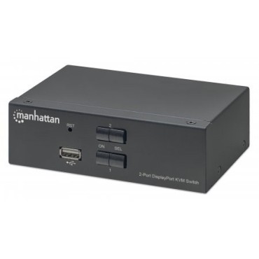 Manhattan DisplayPort 1.2 KVM Switch 2-Port, 4K@60Hz, USB-A/3.5mm Audio/Mic Connections, Cables included, Audio Support, Control