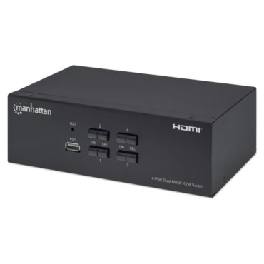 Manhattan HDMI KVM Switch 4-Port, 4K@30Hz, USB-A/3.5mm Audio/Mic Connections, Cables included, Audio Support, Control 4x compute