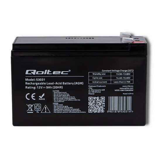 Qoltec 53031 AGM battery | 12V | 9Ah | max 135A