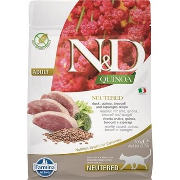 Farmina N&D Quinoa Cat Duck  Broccoli  Asparagus Neutered Adult  - dry cat food - 300 g