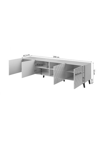 Cama MEBLE RTV cabinet ABETO 200x42x52 white/gloss white