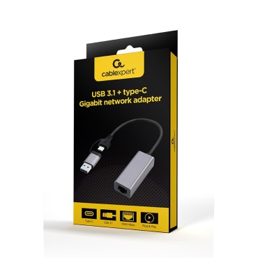 Gembird A-USB3AC-LAN-01 USB 3.1 + type-C Gigabit network adapter  space grey 2