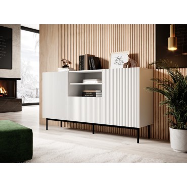 Cama MEBLE PAFOS chest of drawers on a black steel frame 150x40x90 cm white matt