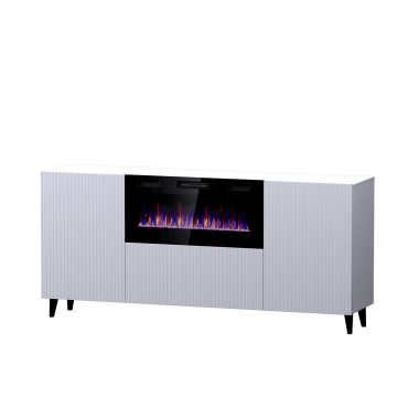 Cama MEBLE PAFOS chest of drawers with electric fireplace 180x42x82 cm white matt