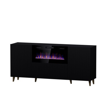 Cama MEBLE PAFOS chest of drawers with electric fireplace 180x42x82 cm matte black