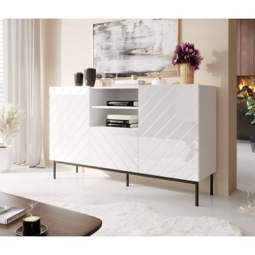 Cama MEBLE ABETO chest of drawers on black steel frame 150x42x90 white/gloss white