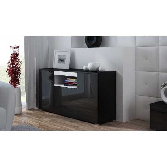 Cama MEBLE Cama sideboard VIVA 150 black/black gloss + white