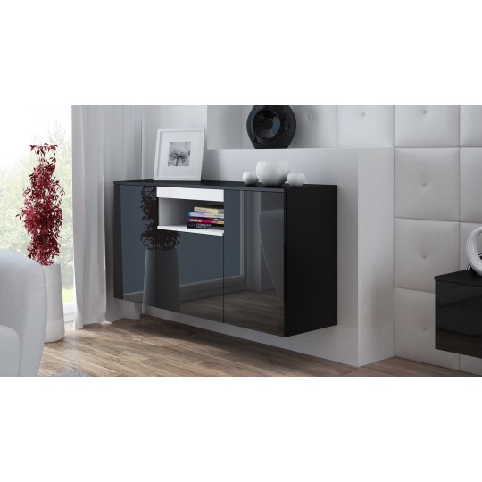 Cama MEBLE Cama sideboard VIVA 150 black/black gloss + white