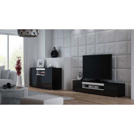 Cama MEBLE Cama sideboard VIVA 150 black/black gloss + white