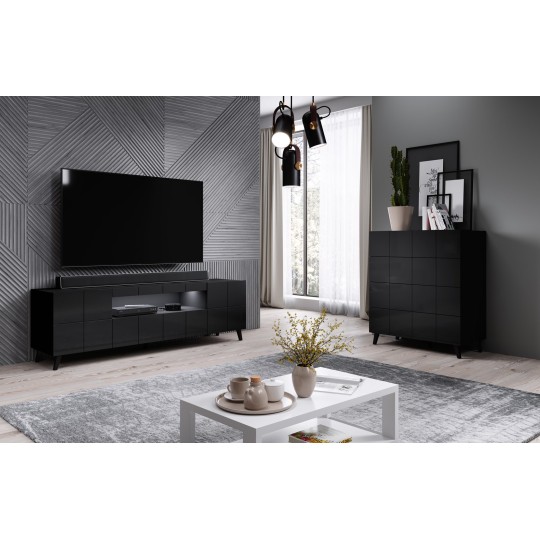 Cama MEBLE Cama chest of drawers 4D REJA black gloss/black gloss
