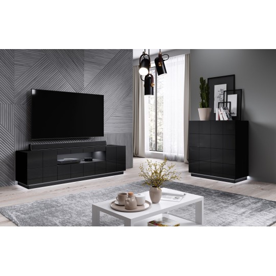Cama MEBLE Cama chest of drawers 4D REJA black gloss/black gloss