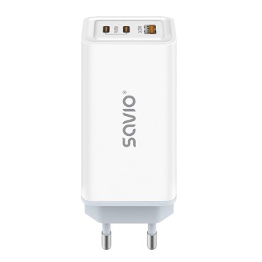 SAVIO LA-07 GaN 65W mains charger  USB  QC4.0+  PD 3.0  White