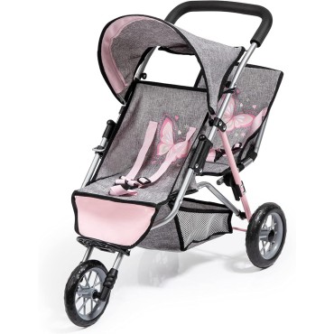 bayer Doll pram BAYER Design 39133AA Duo twin jogger Gray  Pink