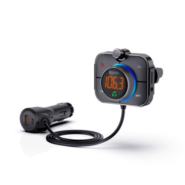 SAVIO FM transmitter  Bluetooth 5.0  QC/PD 3.0 charger  ENC  AUX OUT  Micro SD  TR-14  black