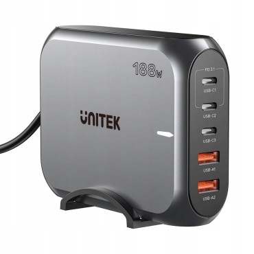 GaN network charger - Unitek P1234AGY01-EU | 188W 3x USB-C 2x USB-A