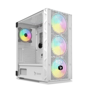 Savio Raptor White X1 ARGB Glass/Mesh White Computer Case Midi Tower Vit