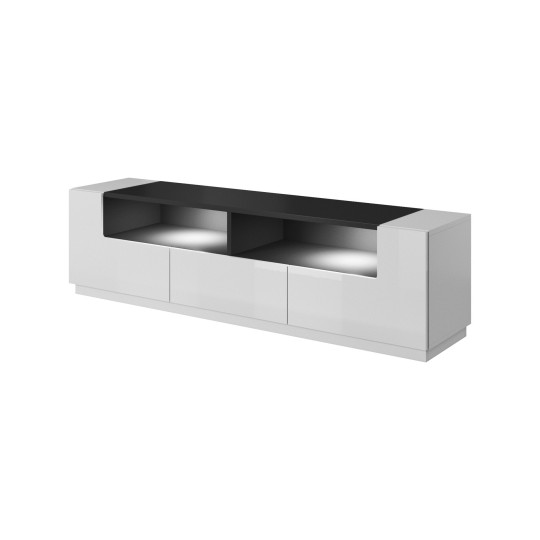 Cama MEBLE Cama TV cabinet RTV LAS VEGAS 180cm white/white gloss + black