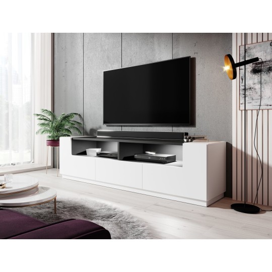 Cama MEBLE Cama TV cabinet RTV LAS VEGAS 180cm white/white gloss + black