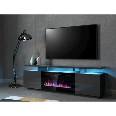 Cama MEBLE RTV EVA cabinet with electric fireplace 180x40x52 cm graphite/glossy graphite