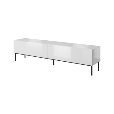 Cama MEBLE RTV SLIDE cabinet on black steel frame 200x40x50 cm all in gloss white