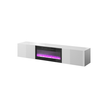 Cama MEBLE RTV cabinet SLIDE 200K with electric fireplace 200x40x37 cm all in gloss white