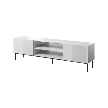 Cama MEBLE RTV SLIDE 200K cabinet on a black steel frame 200x40x57 cm all in gloss white