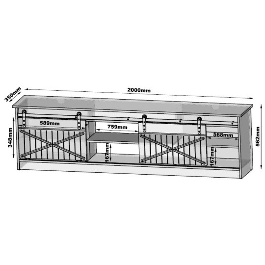 Cama MEBLE RTV GRANERO cabinet 200x56.7x35 white/gloss white
