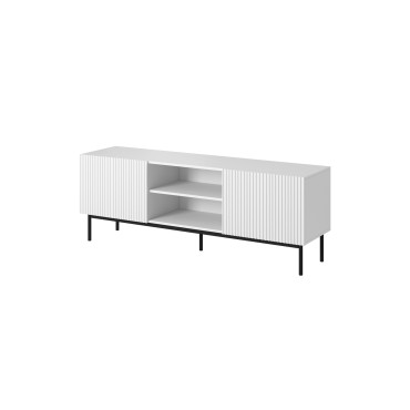 Cama MEBLE PAFOS RTV cabinet on black steel frame 150x40x60 cm white matt