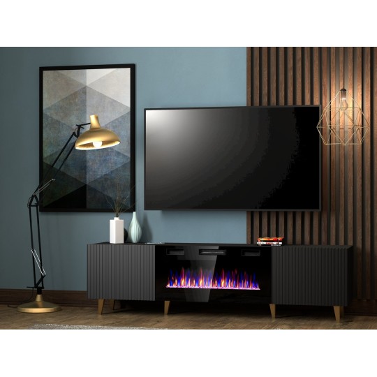 Cama MEBLE RTV cabinet PAFOS EF with electric fireplace 180x42x49 black matt