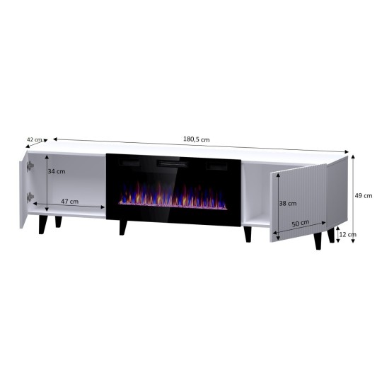 Cama MEBLE RTV cabinet PAFOS EF with electric fireplace 180x42x49 black matt