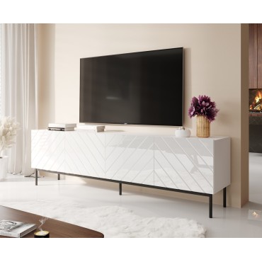 Cama MEBLE ABETO RTV cabinet on black steel frame 200x42x60 white/gloss white