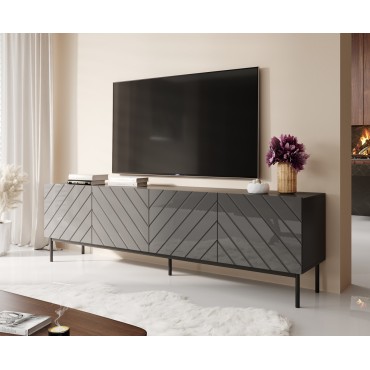 Cama MEBLE ABETO RTV cabinet on black steel frame 200x42x60 graphite/glossy graphite