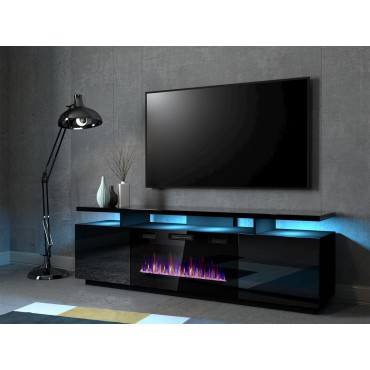 Cama MEBLE RTV EVA cabinet with electric fireplace 180x40x52 cm black/gloss black