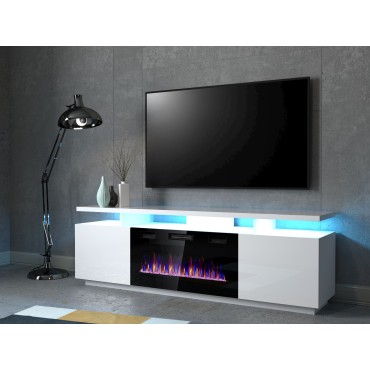 Cama MEBLE RTV EVA cabinet with electric fireplace 180x40x52 cm white/gloss white