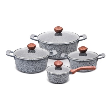 PROMIS Set of pots GRANITE  saucepan 16 cm  pots 20 24 28 brown handles