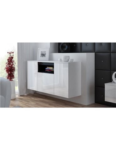 Cama MEBLE Cama sideboard VIVA 150 white/white gloss + sonoma oak