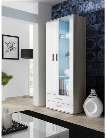 Cama MEBLE Cama display cabinet SOHO S6 2D2S sonoma oak/white gloss