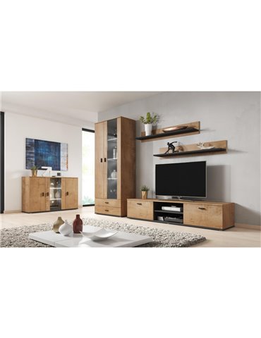 Cama MEBLE Cama display cabinet SOHO S6 2D2S lefkas oak/black